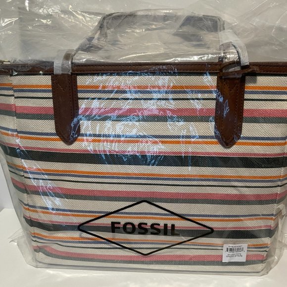 Fossil Tote Shopper Bag Spring Stripe Purse NWT - Picture 2 of 5